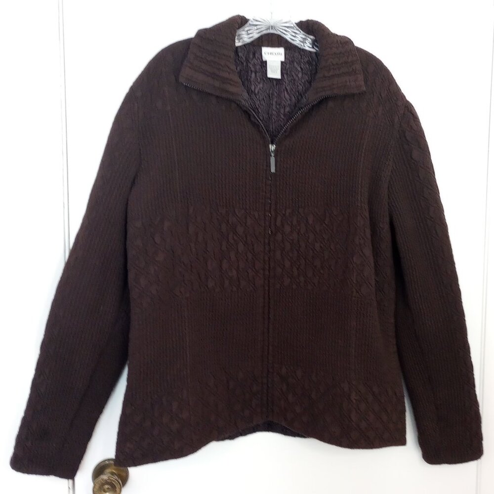 Chico's Brown Lightweight Textured Puff Zip Front Jacket Sz 2
